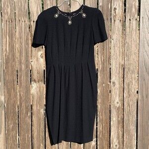 Women's Liz Claiborne Black Sheath Dress with Embelished Neckline Size 8